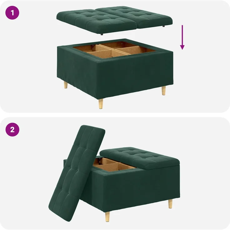 vidaXL Ottoman mit Stauraum Dunkelgrün 80 x 80 x 45 cm Samt 876842 – Bild 9