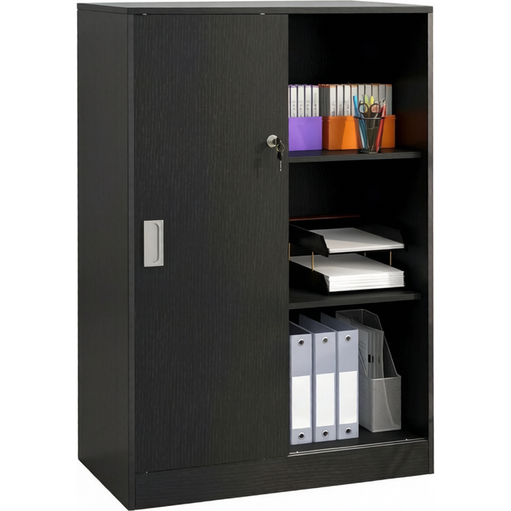 Dokumentenschrank mit Schiebetüren und Schloss, 80x40x120 cm, Schwarz – Bild 4