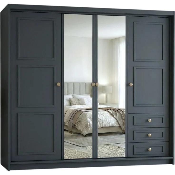 Drehtürenschrank OSLO viertüriger Kleiderschrank mit Schubladen und Metallgriffen – Bild 2