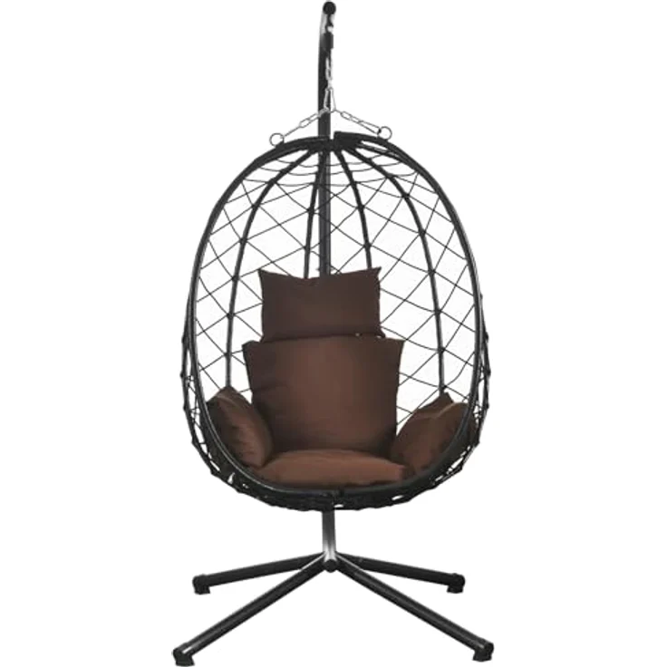 Luxus Hängesessel NEW XXL Gestell mit Korb Schwarz und Kissen Dunkel Braun – Bild 3