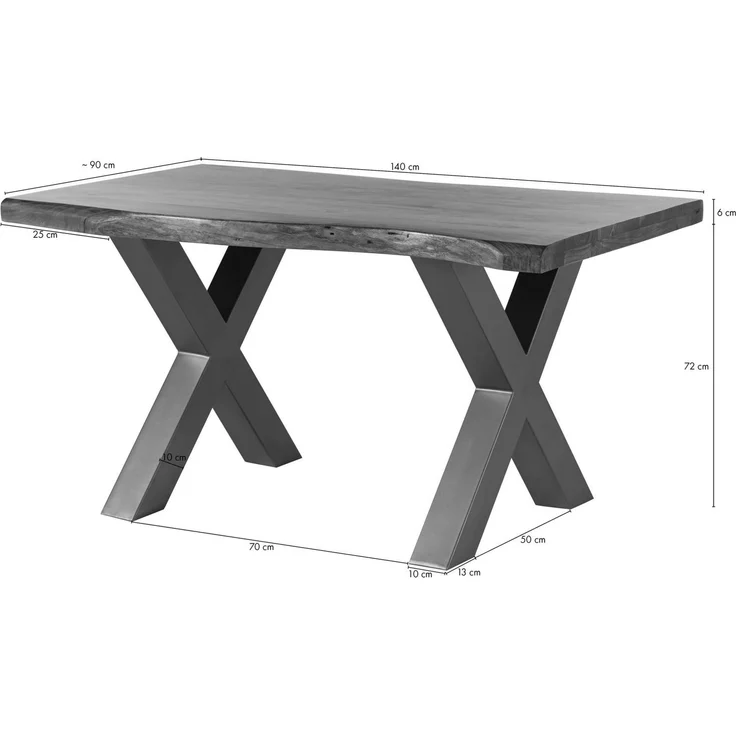 Baumtisch Akazie 140x90x77 grau lackiert / X-Beine silber matt FREEFORM 5 – Bild 8
