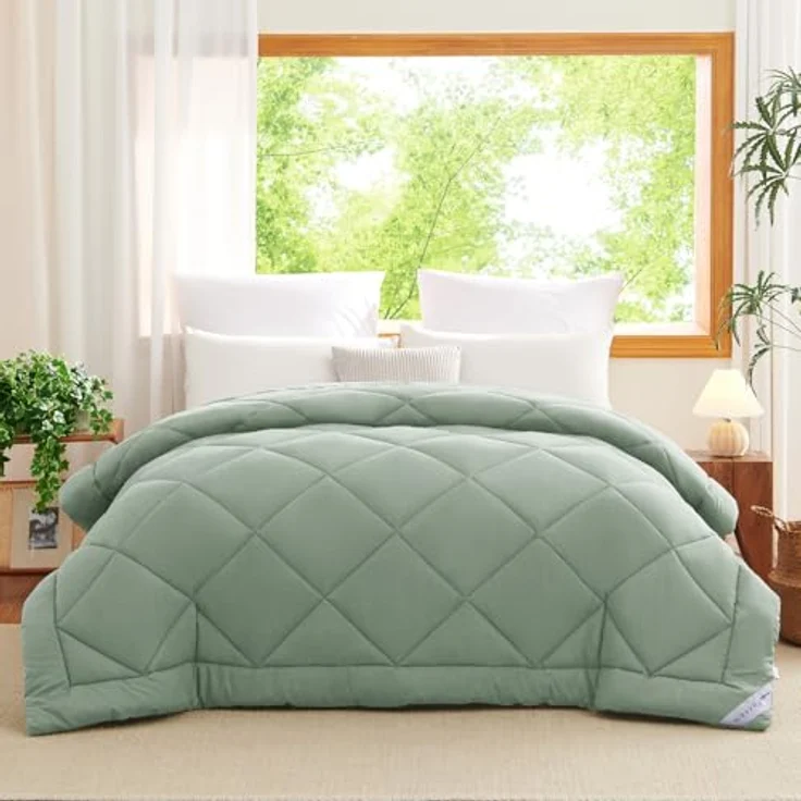 WAVVE Bettdecke 240x220 cm Ganzjahresdecke 4 Jahreszeiten, Steppdecke 300gsm Mikrofaser 220x240, Super Weiche Zudecke Schlafdecke Atmungsaktive 240x220 Grün – Bild 2