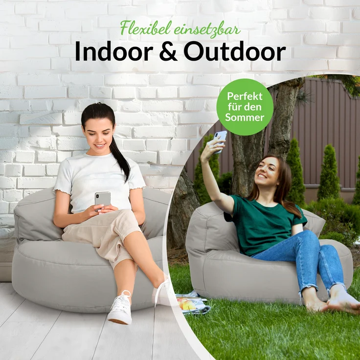 Green Bean® Sitzsack Sofa mit Füllmaterial - Lounge im Sitzsack-Design 90x50cm mit ergonomischer Rückenlehne & waschbarem Bezug - Indoor und Outdoor geeignet in Hellgrau – Bild 6