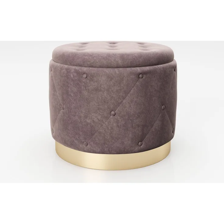 PLAYBOY - Pouf LIZ" gepolsterter Sitzhocker mit Stauraum, Samtstoff in Rosa und Chesterfield-Optik, goldener Metallfuss, Retro-Design"