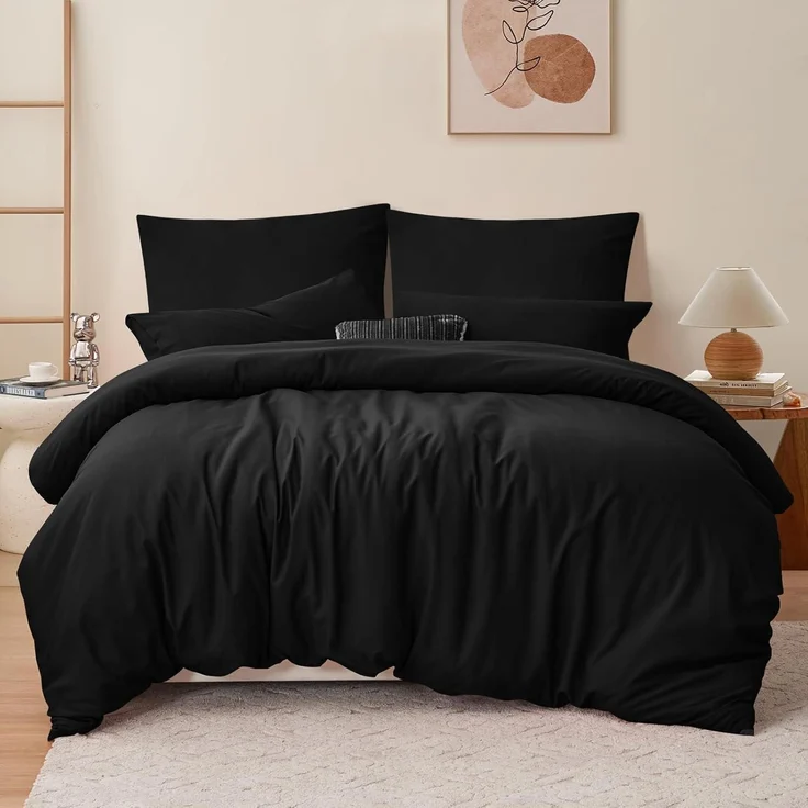 Schwarze Bettwäsche 220x240 Set Mikrofaser Reißverschluss 3-teilig – Bild 1