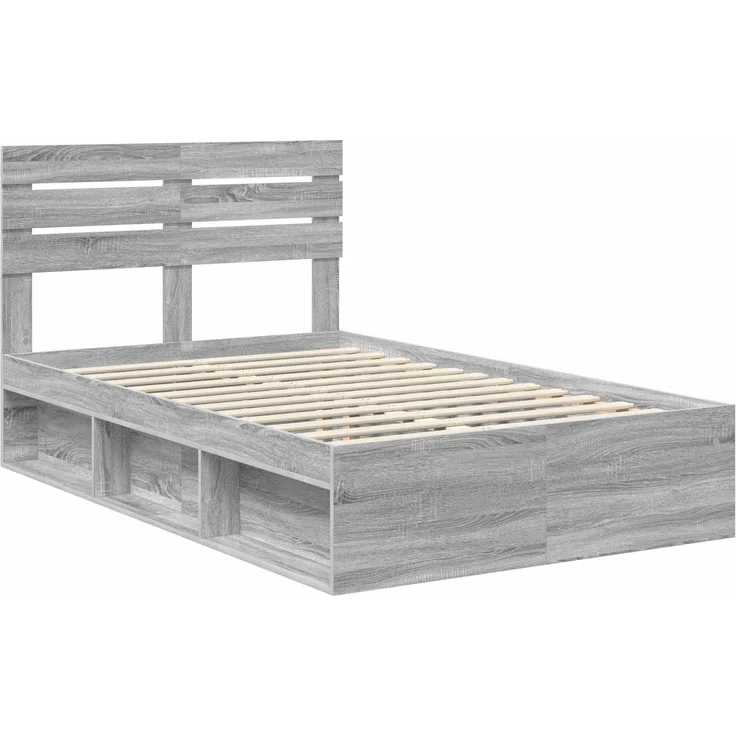 vidaXL Bettrahmen Graues Sonoma 135 x 190 cm Massives Kiefernholz 3411428 – Bild 3