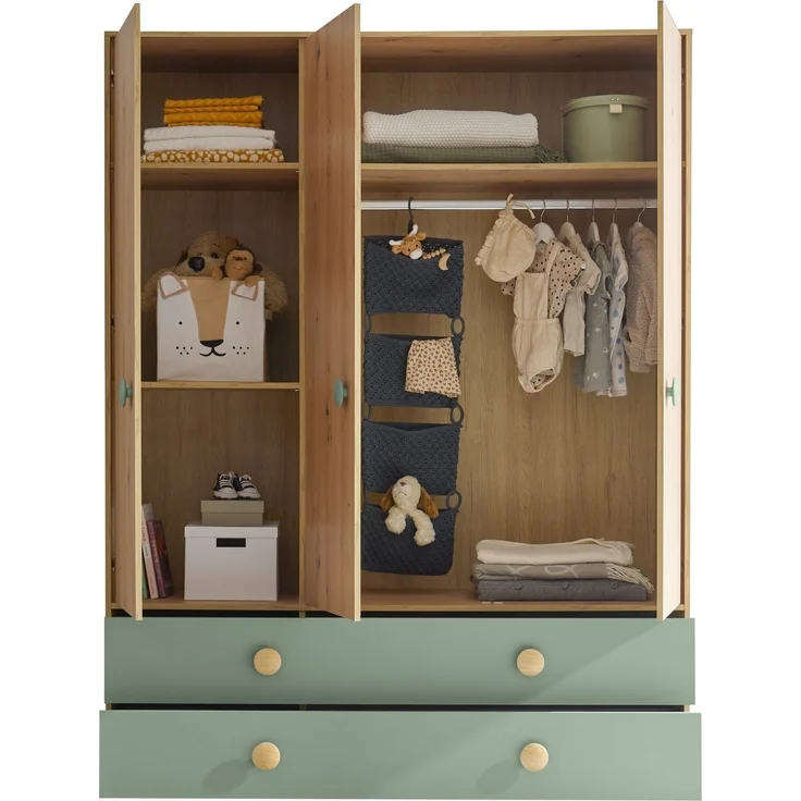 Kleiderschrank >Birta< 2 Schübe, 3 Türen, Artisan Eiche Dekor /Salbei - 153,8x200x58,2 (BxHxT) – Bild 7
