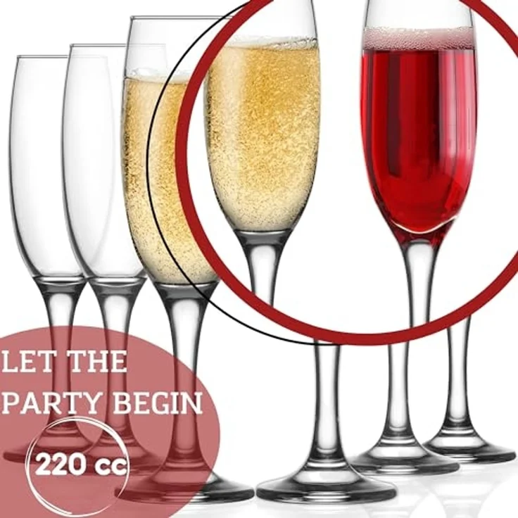 LAV Gläser-Set Empire Champagnerflöten, 6-tlg, Glas, 6er Set, 220ml, ideal für Sekt, Champagner und prickelnde Getränke. – Bild 3