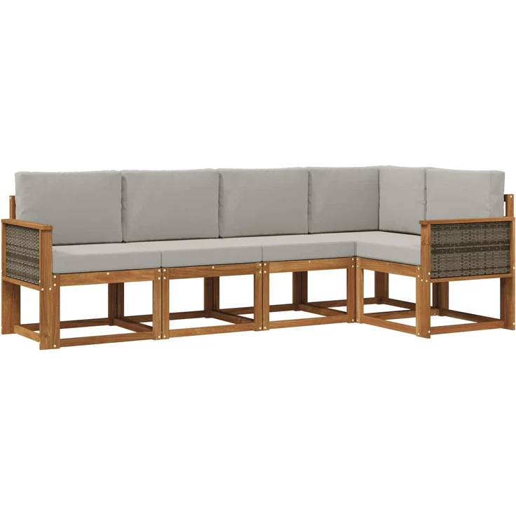 vidaXL Outdoor-Sofagarnitur 5 stk. 5-Sitzer Natur und Hellgrau 3385207 – Bild 2