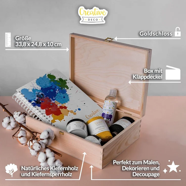 Creative Deco Holzkiste A4 mit Deckel Unlackierte Aufbewahrungsbox, Holzbox Ideale Schatulle zur Lagerung der Wertsachen, Dokumente – Bild 4