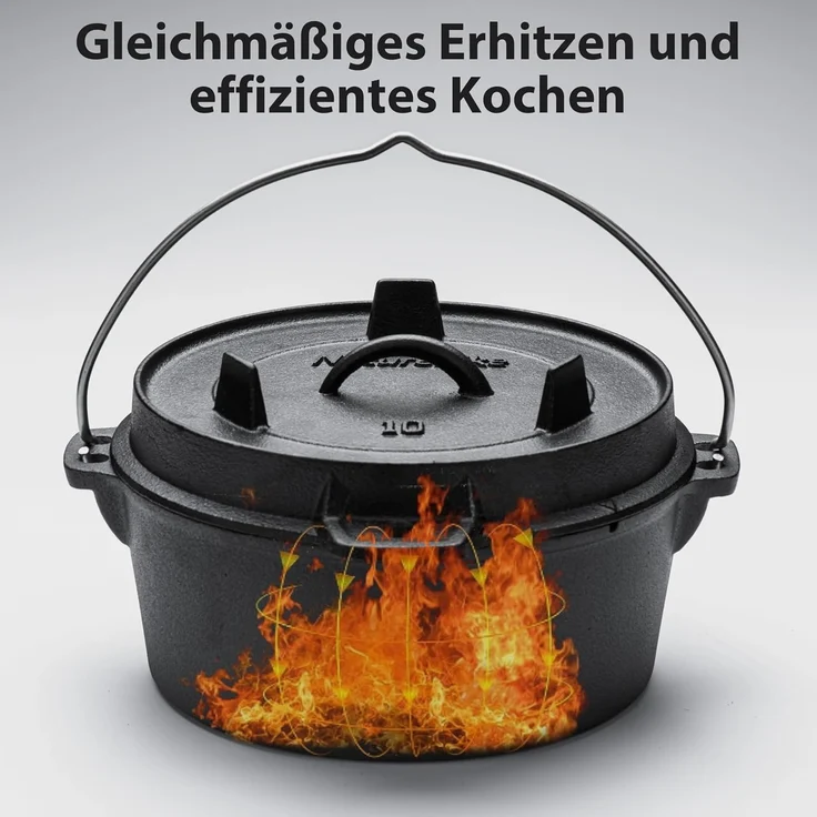 Naturehike Dutch Oven mit Deckel, 4.5 Qt, vorgebrannter Dutch Oven aus Gusseisen mit Aufbewahrungstasche, Doppelgriffe, Deckel dient auch als Grillpfanne aus Gusseisen, Schwarz – Bild 4