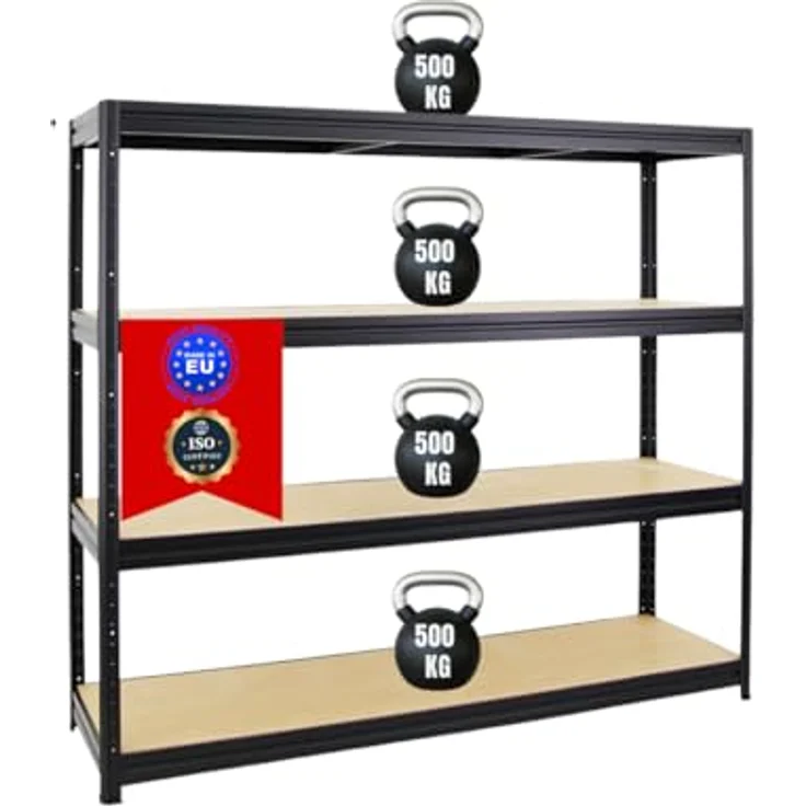 PROREGAL Schwerlastregal Dino Extra Breit 180 x 200 x 60 cm Fachlast 500kg Schwarz, Garagenregal, Lagerregal, Steckregal, Weitspannregal – Bild 2