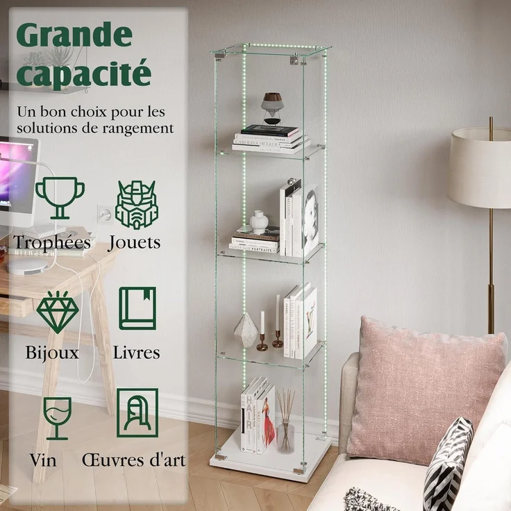 Glasvitrine Standvitrine mit LED 4 Etagen Holz – Bild 5