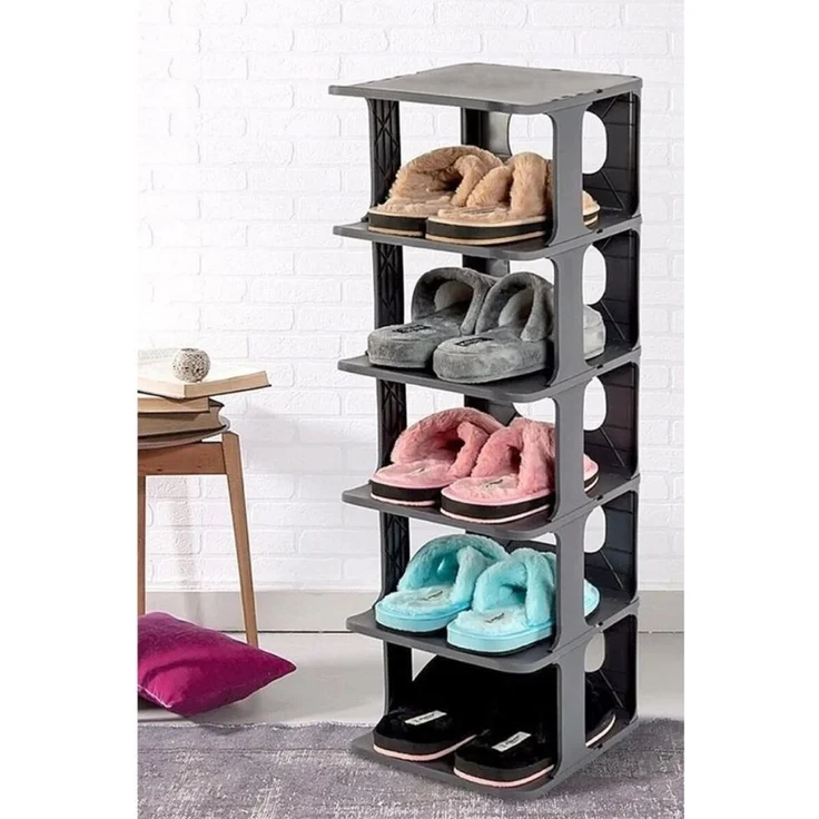 Luxury Bites Schuhregal mit 5 Ebenen aus Kunststoff, Tragbares Schuhregal weiß & anthrazit