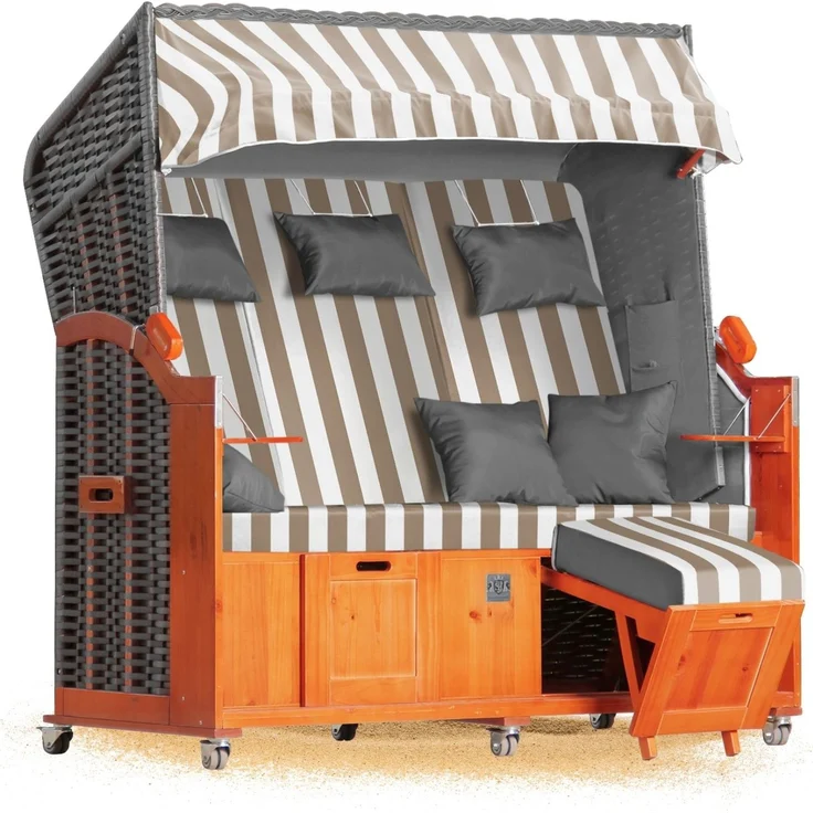Strandkorb Hanse Ostsee Klassik XXL 2,5 Sitzer - Creme Weiß Blockstreifen, 160 x 166 x 78 cm – Bild 2