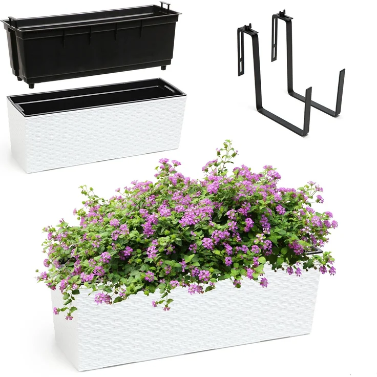 KADAX Blumentopf Balkonkasten Griffe 19x56cm Weiß – Bild 1