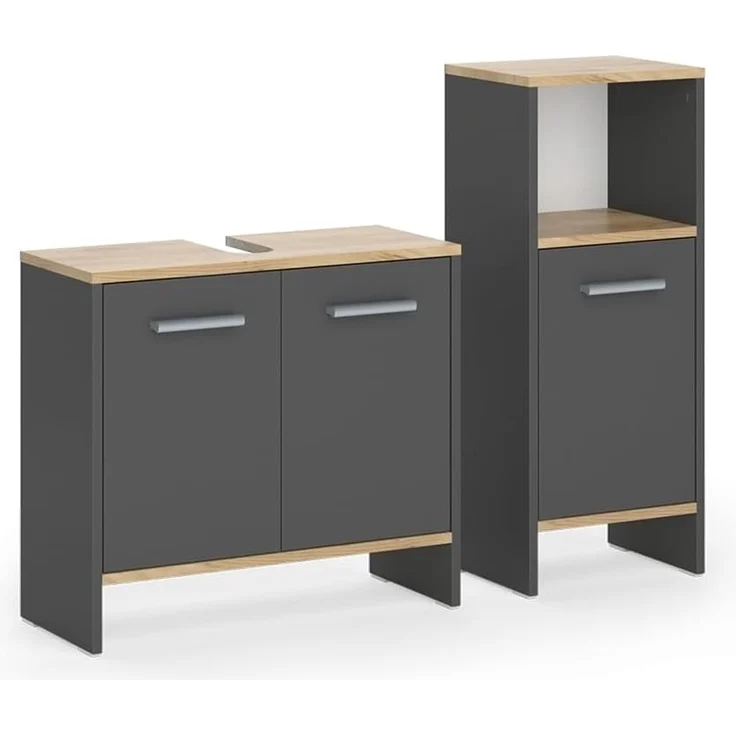 Badezimmermöbel-Set Karli Anthrazit/Goldkraft Eiche 2-teilig Vicco – Bild 1