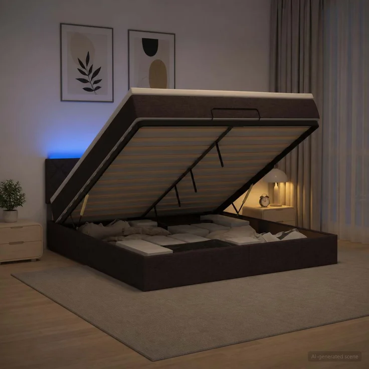 vidaXL Ottoman-Bett mit Matratze und LED Dunkelbraun 140x200 cm 3456998 – Bild 4