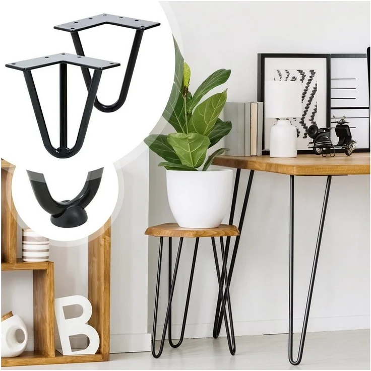 VENDOMNIA Tischbein Hairpin 4er Set, Metall, aus Stahl, 2 oder 3 Streben, Größenwahl, Haarnadel Möbelfüße,Hairpin Legs Tischgestell,Couchtisch, Schreibtisch – Bild 3