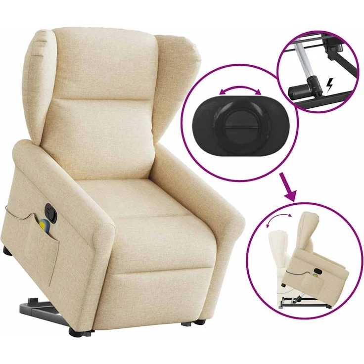 vidaXL Massagesessel mit Aufstehhilfe Creme Stoff 3303392 – Bild 7