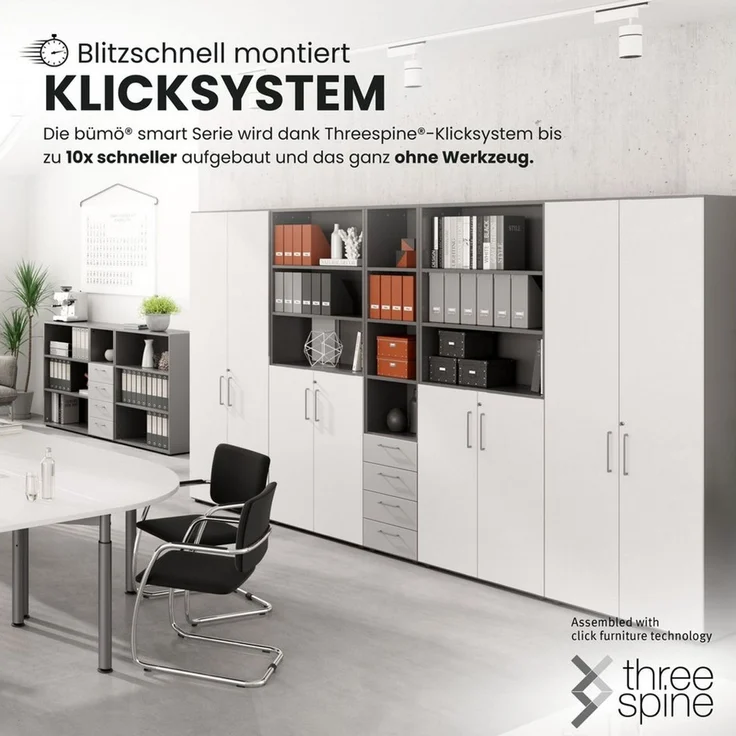 bümö Aktenregal smart Regal, Büroregal - 2 Ordnerhöhen, Dekor: Weiß – Bild 3