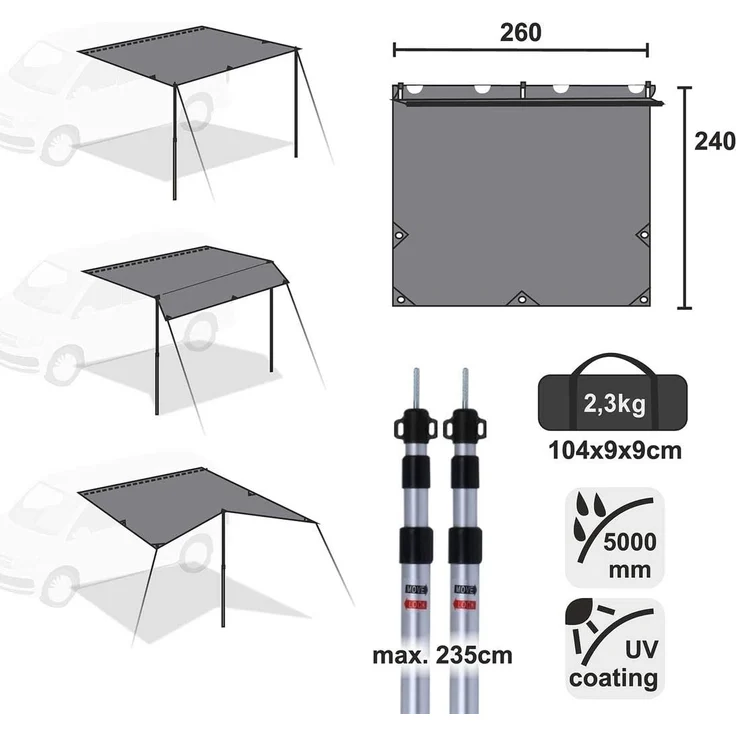 yourGEAR Sonnensegel yourGEAR Motorhome Tarp 260 x 240 Sonnensegel Bus Van Auto – Bild 2