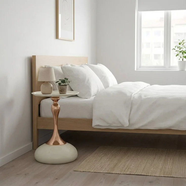 HAUSS SPOLE Couchtisch für das Wohnzimmer,Endtisch Beistelltisch mit Metallbasis,Weiß+Gold (Tisch mit runder Ablagefläche und kompakter Bauweise für flexible Platzierung im Innenbereich) – Bild 4