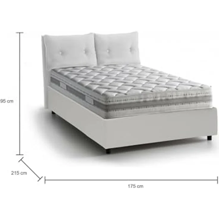 Talamo Italia - Doppelbett Petra, Bettkasten mit Stoffbezug, 100 % Made in Italy, Öffnung vorne, inklusive Matratze 160x200 cm, Weiß – Bild 2