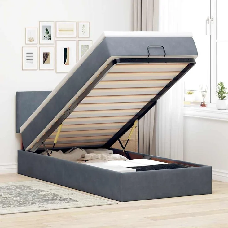 vidaXL Ottoman-Bett mit Matratze & LEDs Dunkelgrau 80x200 cm Samt 3312513 – Bild 1