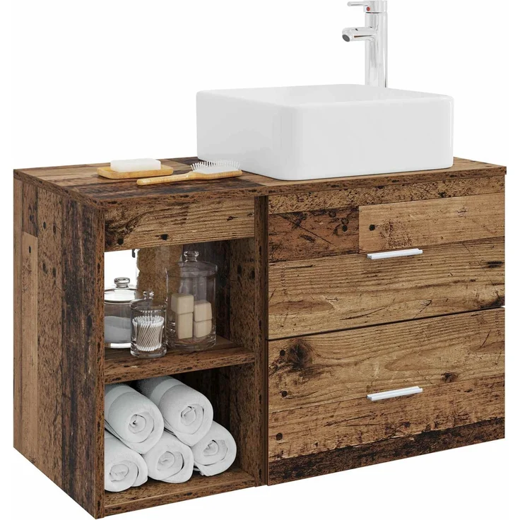 vidaXL Badezimmerschrank-Set 2 stk. Altholz 83 x 35 x 80 cm 3403902 – Bild 3