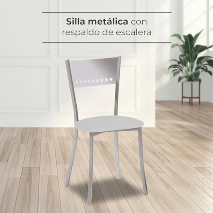 ASTIMESA 2 Metallstühle mit Leiterlehne und gepolstertem Sitz, Aluminiumgestell, Sitz aus grauem Kunstleder – Bild 3