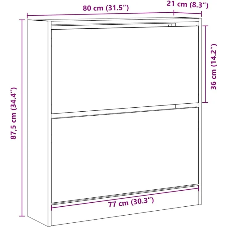 vidaXL Schuhschrank mit Regal Schwarz Eichen-Optik 80 x 21 x 87,5 cm 862216 – Bild 10