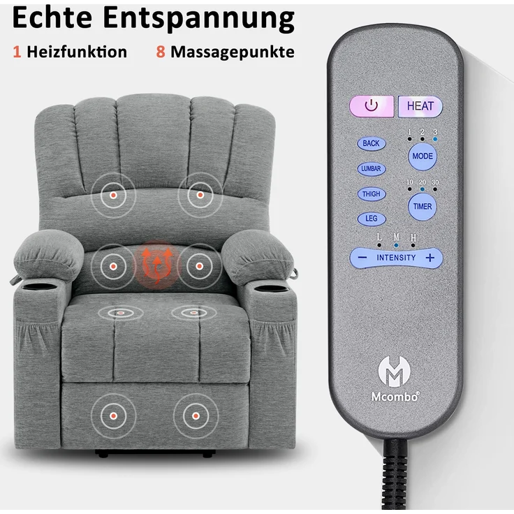 M MCombo Fernsehsessel mit Aufstehhilfe Elektrisch, 7102 (Stoff, Grau) – Bild 5
