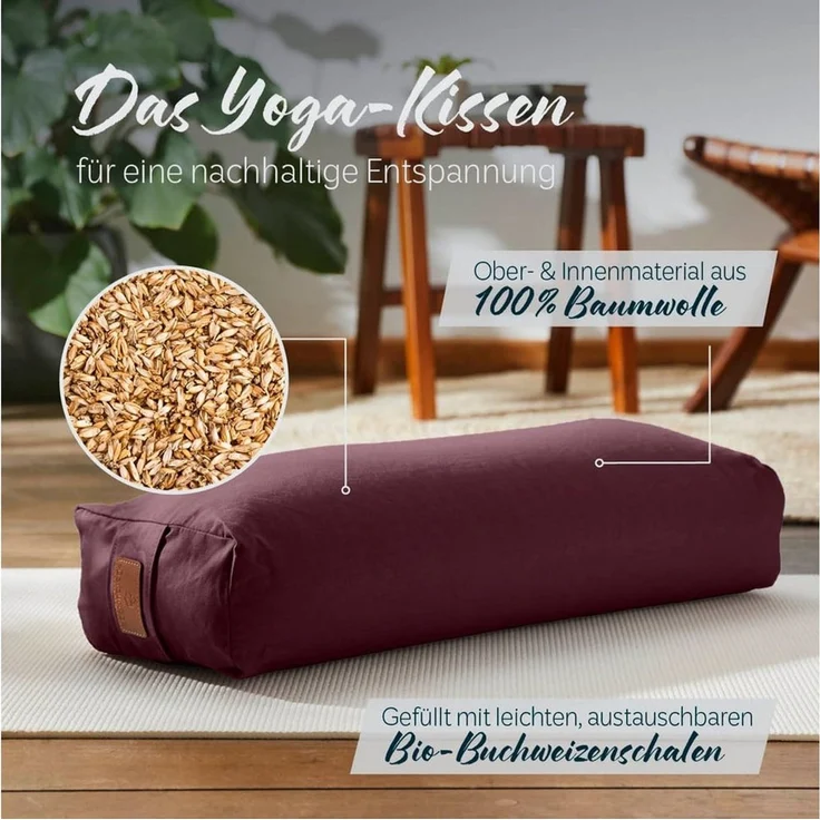 #DoYourYoga Yogakissen Yoga Bolster Paravati, gefüllt mit Bio-Buchweizenschalen,Yogakissen 67x22x13cm – Bild 1