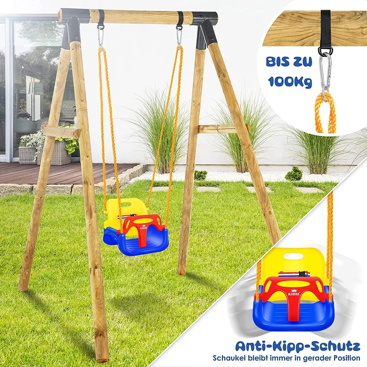 KIDIZ® Babyschaukel Kinderschaukel 3 in 1 Babysitz verstellbar Mitwachsend Schaukelsitz Gartenschaukel für Baby Kinder mit Rückenlehne und Anschnallgurt belastbar bis 100kg Indoor Outdoor Gelb – Bild 8