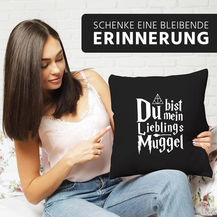 MoonWorks Dekokissen Kissen-Bezug Du bist mein Lieblings-Muggel Valentinstag Geschenk Liebe Spruch Kissen-Hülle Deko-Kissen Baumwolle MoonWorks® – Bild 4