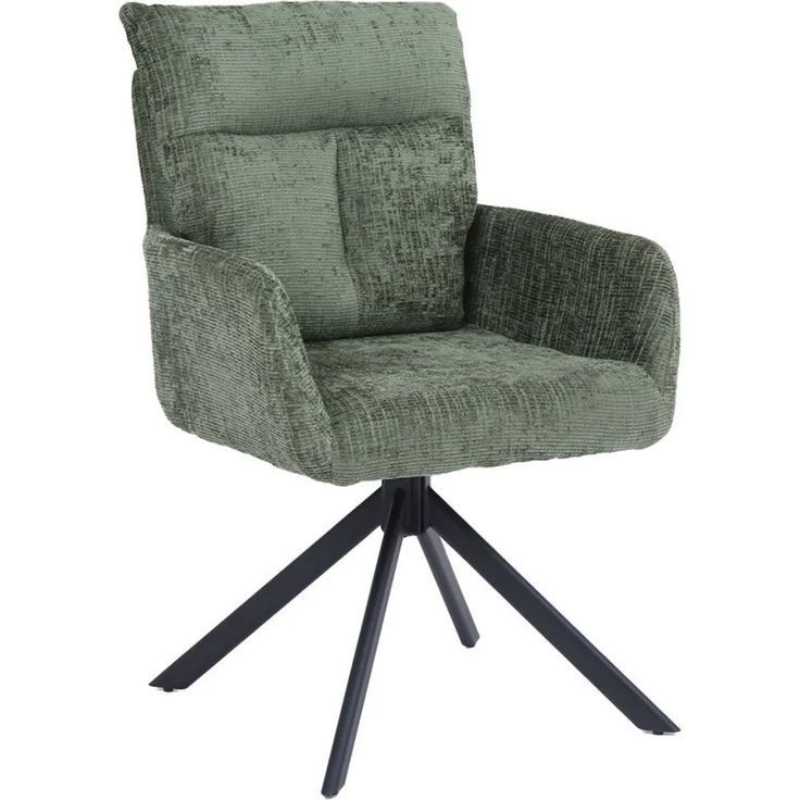 HOME DELUXE Esszimmerstuhl mit Armlehne ALUNA Chenille - 1er Set Grün – Bild 1