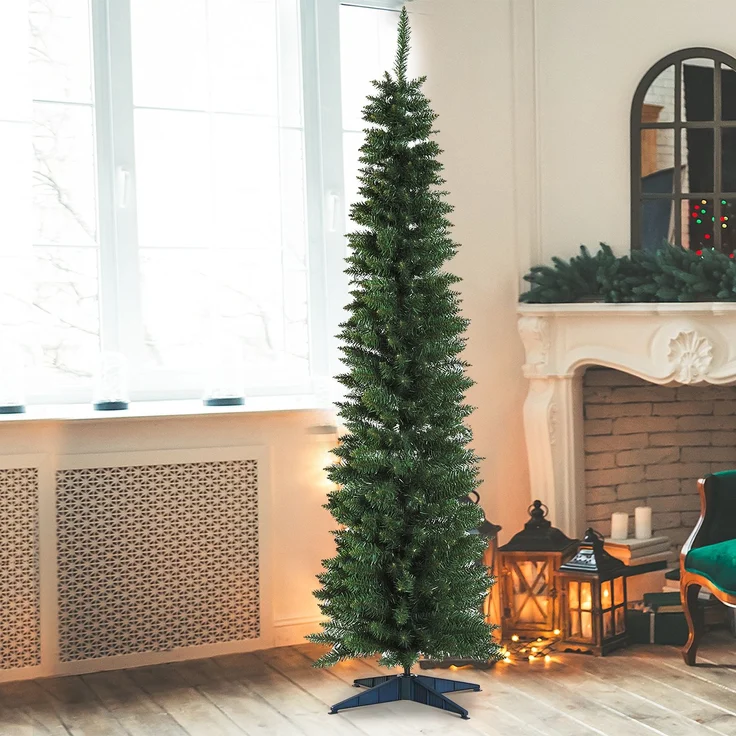 JARDJ 180 cm schlanker künstlicher Weihnachtsbaum mit realistischen Zweigen, hoher und schmaler Weihnachtsbaum mit klappbarem Fuß, Grün – Bild 3