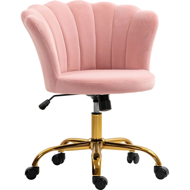 MELAYR, Bürostuhl aus Samt, Schminkstuhl mit blütenförmiger Rückenlehne, Höhenverstellbar, 69 x 64 x 80–90 cm, Rosa – Bild 1