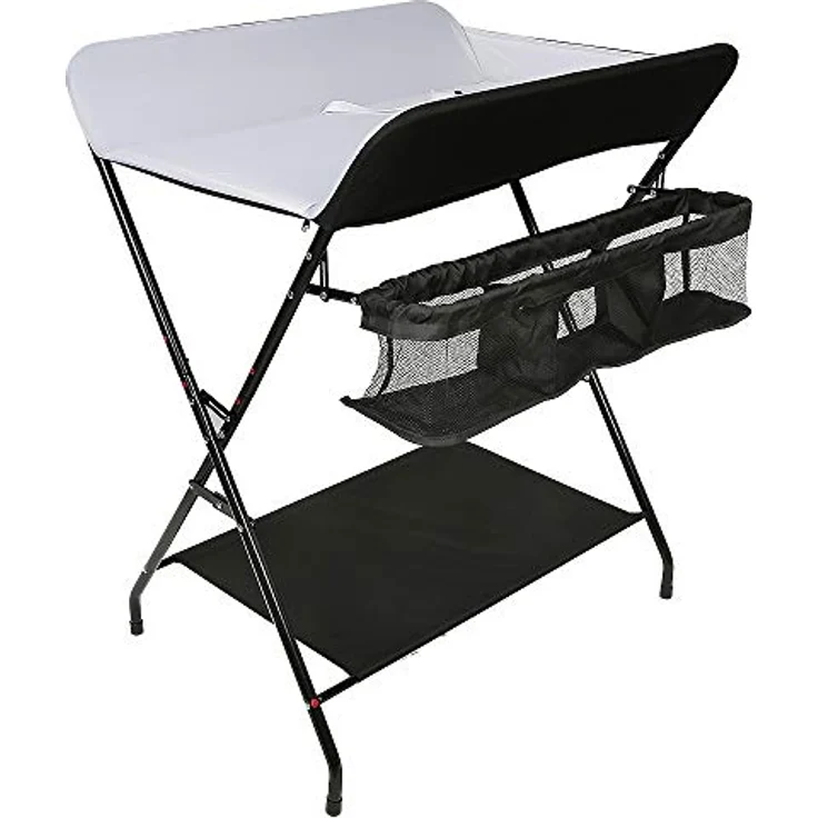 mobiler Wickeltisch mit Wickelaufsatz, Wickelkommode klappbar höhenverstellbar, Wickelkombi mit Sicherheitsgurt Aufbewahrungskorb Kleiderstange-79 * 55,5 * 96 cm (cremefarben) – Bild 8