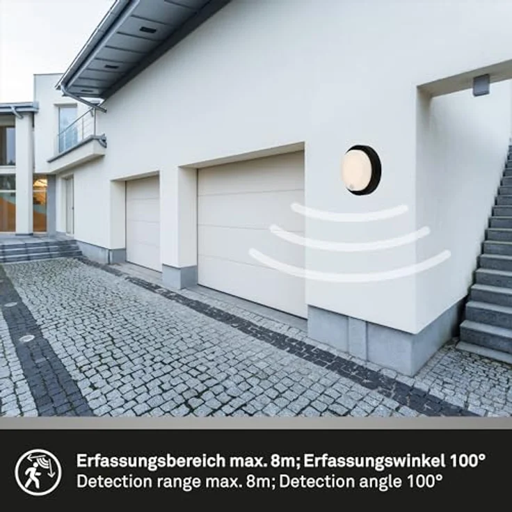 BRILONER – Außenlampe mit Bewegungsmelder, Wandlampe mit Akku, Wandleuchte ohne Stromanschluss, Aussenlampe Wand, Akku Lampe, Warmweiße Lichtfarbe, Outdoor Lampe, 170x55 mm (DxH), Schwarz – Bild 8