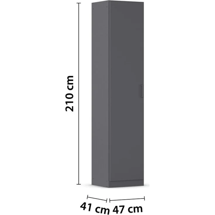 rauch Allrounder, Garderobenschrank, Mehrzweckschrank, 1-türig, mit 4 Einlegeböden, Farbe Grau metallic, BxHxT 47x210x41cm – Bild 4