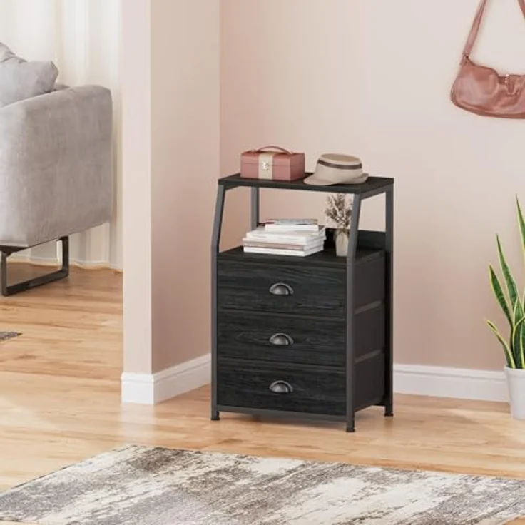GarveeLife Kommode Schmal Kommodenschrank Mit 3 Schubladen Aus Stoff, Nachttisch Nachtschrank Sideboard Aufbewahrungskommode Mit 2-Tier Holz Regal Für Schlafzimmer, Flur, Wohnzimmer, 41 x 29 x 72Cm – Bild 4