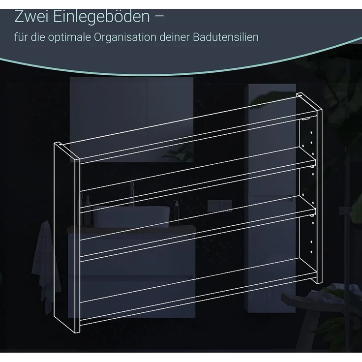 BADEDU GERS Spiegelschrank 80 cm breit, Weiß – Bild 6