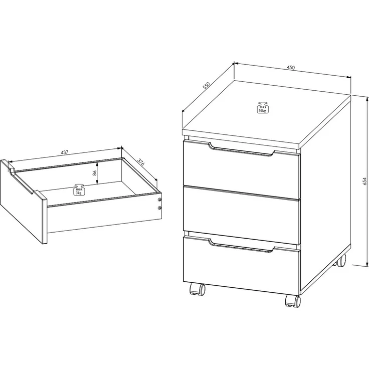 Rollcontainer >Memphis< in Weiß / Artisan Eiche Dekor - 45x66x55 (BxHxT) – Bild 4