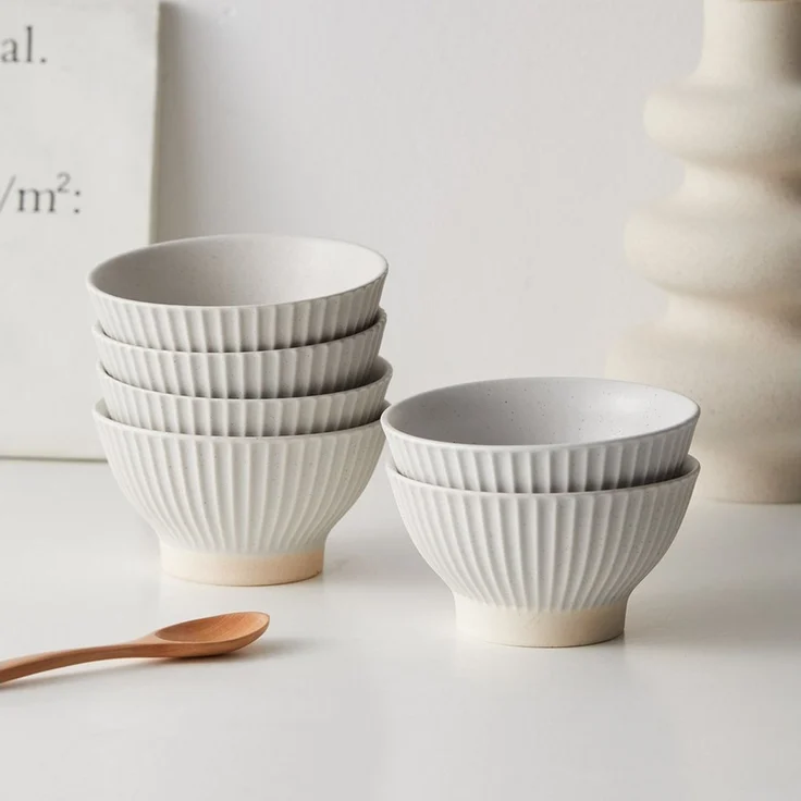 JIWOO Schale 6er Ø12cm, Müslischale Eisschale FrühstückSchale Dessertschale, Keramik, (Schaleset, 6-tlg), Hochwertiges Schalen Matt Weiß Mikrowellenofen Spülmaschine Ø12 cm – Bild 2