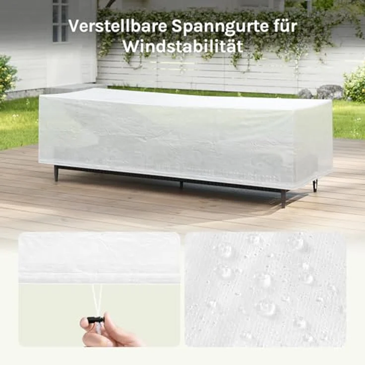 WOLTU Schutzhülle Gartenliege Sonnenliege, 218 x 77 x 55 cm, Abdeckung für Gartenmöbel, Abdeckhaube aus PE, Plane UV-Beständig wasserabweisend Winterfest reißfest, Transparent – Bild 7
