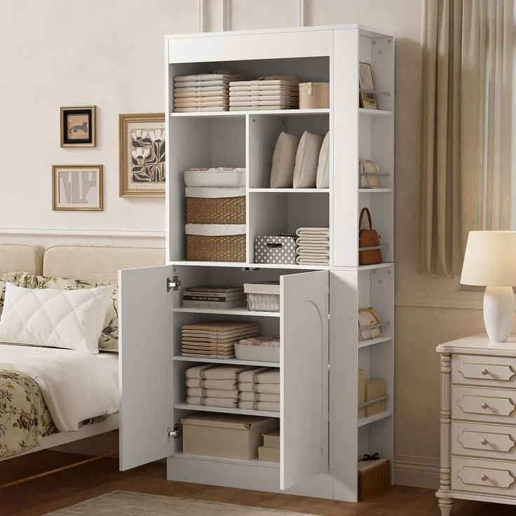 ZUBALIYA Regalschrank (85 x 35 x 180 cm), 2 Türen, Verstellbare Einlegeböden, Stauraum für Wohnzimmer, Arbeitszimmer und Flur, Weiß – Bild 7