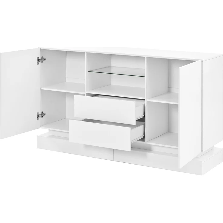 ZUBALIYA Sideboard 140x40x80 cm, mit LED-Beleuchtung, Hochglanz, mit 2 Türen, aus Spanplatte, Weiß – Bild 22