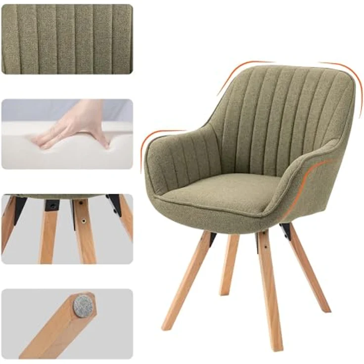 MEUBLE COSY Esszimmerstühle Drehbar 2er Set Küchenstuhl Polsterstuhl Drehstuhl mit Armlehne Sessel Schminkstuhl aus Stoff Massivholzbeine für Esszimmer Wohnzimmer Arbeitszimmer, Grün – Bild 6